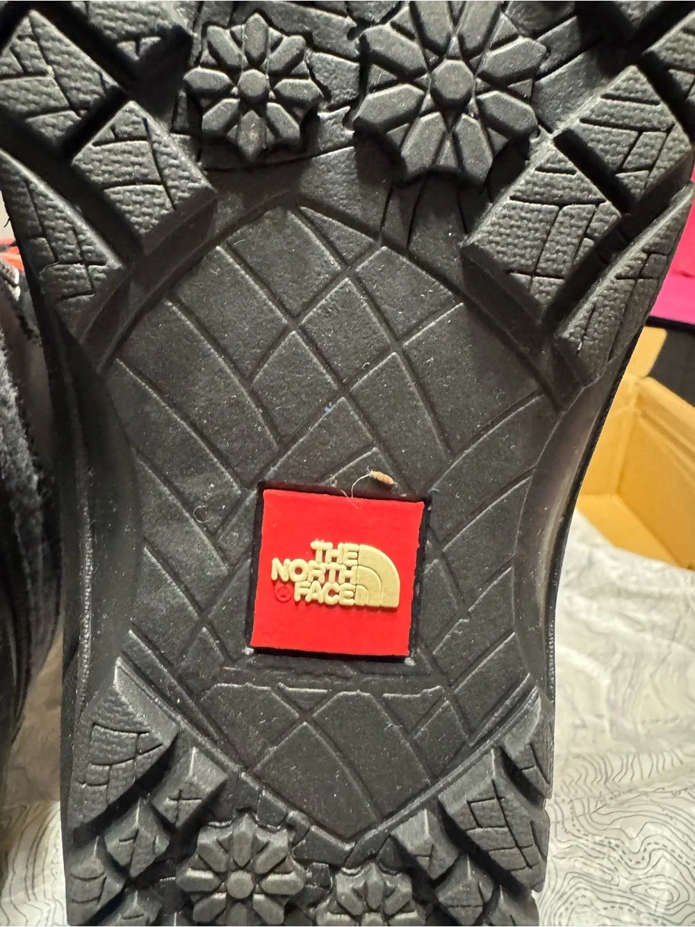 The North Face Women's Black and Gray Winter Lace-Up Boots with Red Accents
